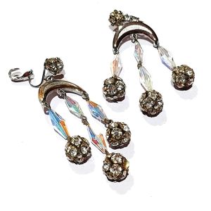 Vintage crystal aurora borielis rhinestone dangle earrings Vendome style